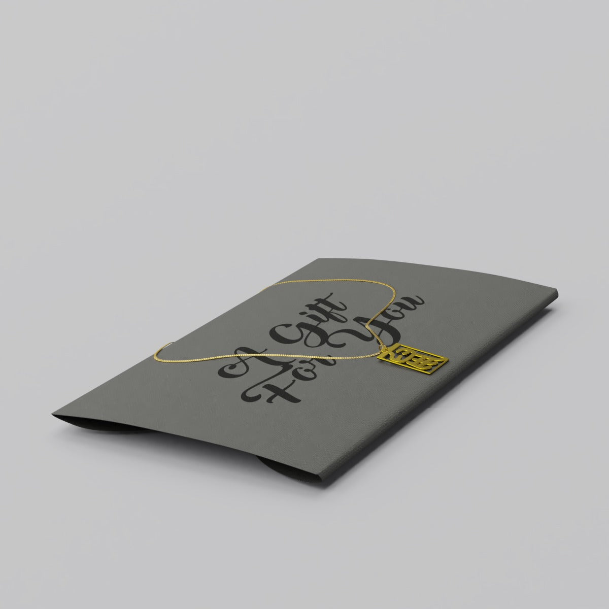 Rat - Seal Script Hollow Rect Necklace